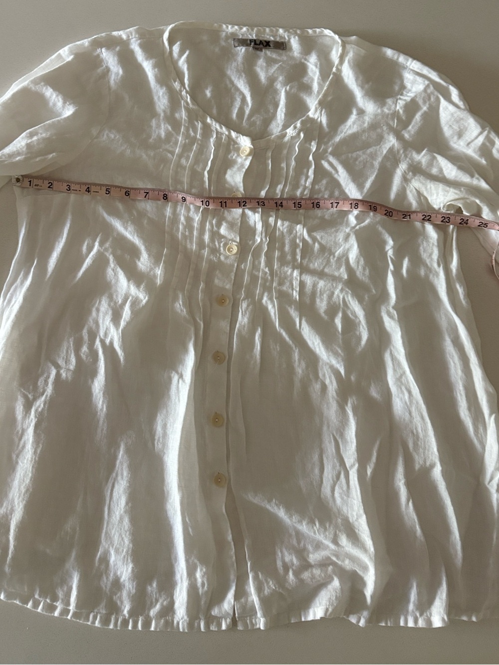 FLAX 100% Linen Pleated Pintuck Tunic Blouse White Size M - Picture 5 of 5